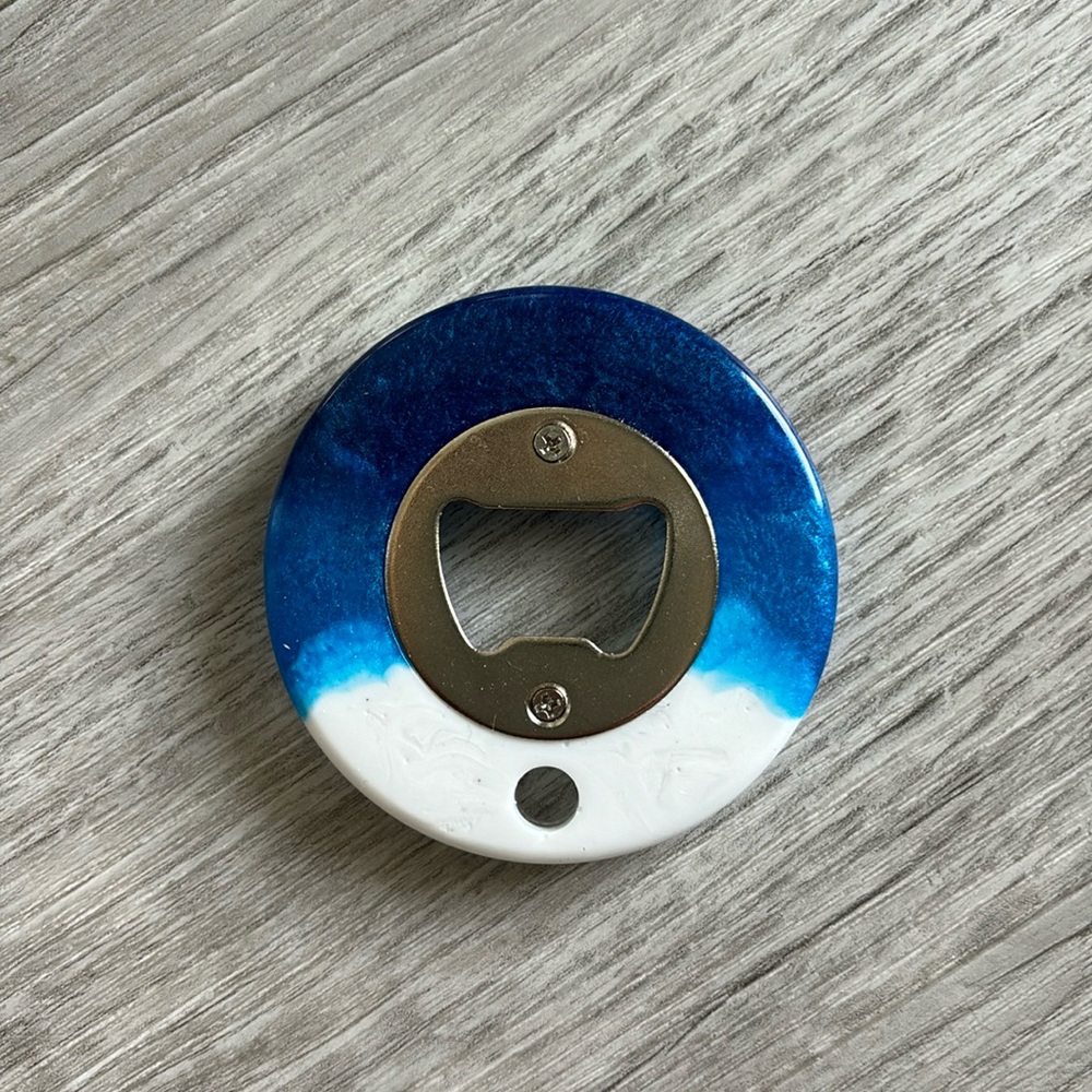 Hand Held Bottle Opener, Resin Ocean Design With Metal Opener